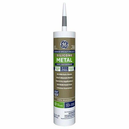 PINPOINT 10.1 oz GE Advanced Gray Silicone 2 Metal Gutter Caulk Sealant, 12PK PI3306748